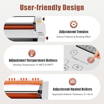 V350 350mm Hot Cold Roll Laminator, Digital Display Single and Dual Sided Thermal Laminating Machine with 4 Rollers for Home Office School