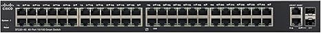 Cisco SF220-48 Smart Switch with 48 10/100 Fast Ethernet ports plus 2 Gigabit Ethernet (GbE) uplinks, Limited Lifetime Protection