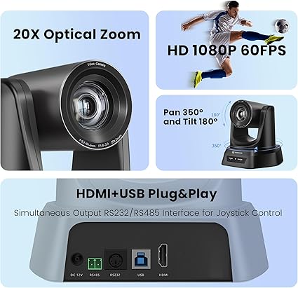 TONGVEO Conference Room HDMI 60fps USB3.0 Camera System with Bluetooth Microphone and Speaker,20X Optical Zoom 1080P PTZ Video Camera with Speakerpho