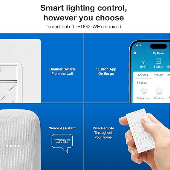 Lutron P-BDG-PKG1W Caseta Wireless Dimmer Kit with Smart Bridge, White