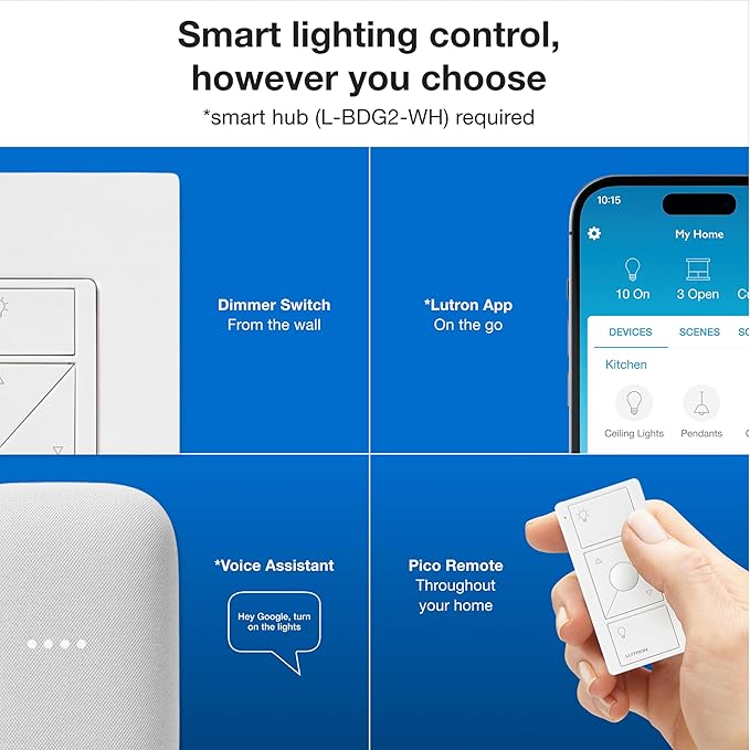 Lutron P-BDG-PKG1W Caseta Wireless Dimmer Kit with Smart Bridge, White