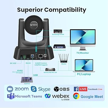 TONGVEO 20X HDMI PTZ Camera IP Live Streaming SDI USB 1080P 60fps Optical Zoom PoE Supports for Church Services Worship Education Video Conference with OBS vMix Wirecast Zoom Skype and More