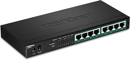TRENDnet 8-Port Gigabit PoE+ Switch, 120W PoE Power Budget, 16Gbps Switching Capacity, IEEE 802.1p QoS, DSCP Pass-Through Support, Fanless, Wall Mountable, Lifetime Protection, Black, TPE-TG84