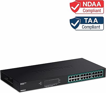 TRENDnet 24-Port Gigabit PoE+ Switch, 24 x Gigabit PoE+ Ports, 370W Power Budget, 48Gbps Switch Capacity, RackMount Kit Included, Ethernet Network Switch, Metal, Lifetime Protection, Black, TPE-TG240G