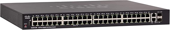 CISCO DESIGNED SG250-50P Smart Switch | 50 Gigabit Ethernet Ports | 48 Gigabit Ethernet RJ45 Ports | 2 SFP Gigabit Ethernet Combo Ports | 375W PoE | Limited Lifetime Protection (SG250-50P-K9-NA), Black