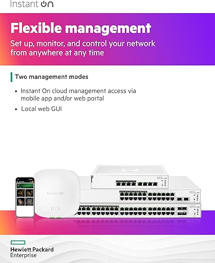HPE Networking Instant On Switch Series 1830 48-Port Gb Smart-Managed Layer 2 Ethernet Switch | 48x 1G | 4X SFP | Fan-Less | US Cord (JL814A#ABA)