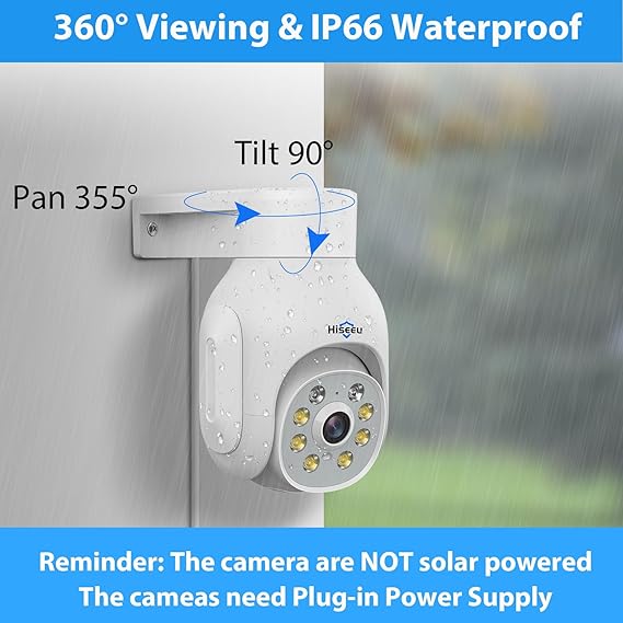 【Dual Wi-Fi,2-Way Audio】 Hiseeu WiFi PTZ Security Camera System,5MP,Expandable 10CH NVR,1TB Hard Drive,12V DC Power Cords,IP66 Waterproof, Motion Alert, Plug&Play,24/7 Motion Record, Auto Track