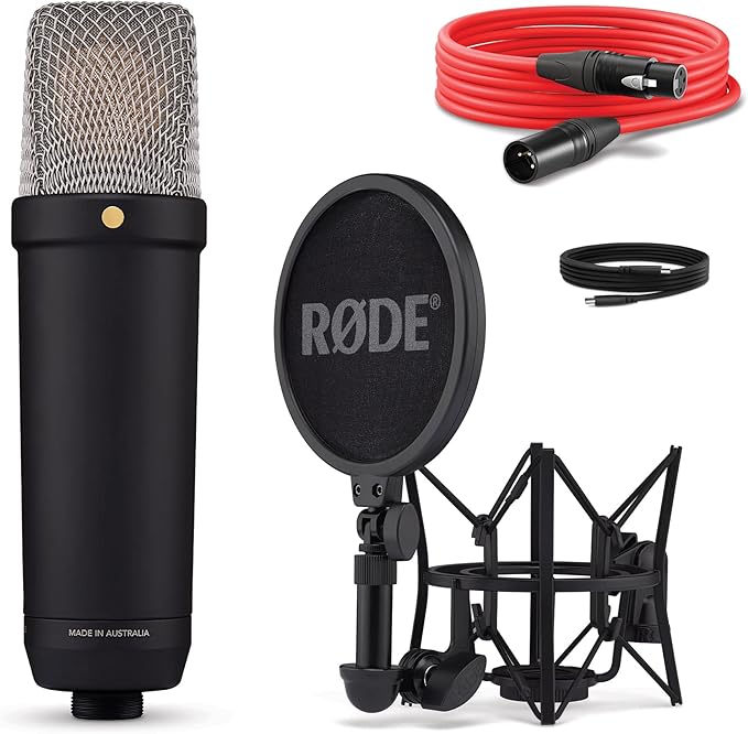 Rode NT1 5th Generation Condenser Microphone with SM6 Shockmount and Pop Filter - Black