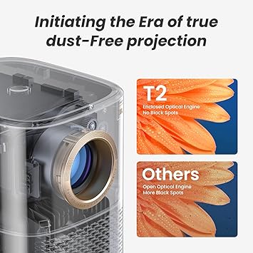 [Sound by J & Built-in Battery] Yaber T2 Outdoor Projector with WiFi 6 and Bluetooth, Native 1080P Smart Portable Projector for Inside Outside, Compatible with TV Dongle(Not Included)(Smile Face)