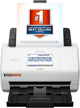 Epson RapidReceipt RR-600W Wireless Desktop Color 2-Sided Receipt & Document Scanner with ScanSmart AI PRO Receipt Management & PDF Software for PC & Mac, Touchscreen & 100-Page Auto Document Feeder