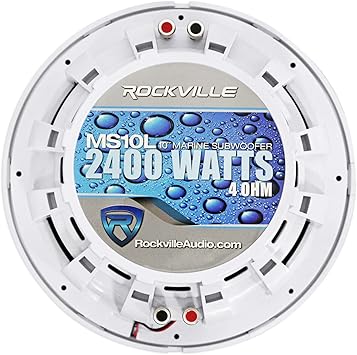 Rockville MS10LW 10" 2400w White Marine/Boat 10" LED Subwoofer+Mono Amp+Wire Kit