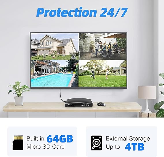 Swann Home DVR Security Camera System with 64GB HDD, 4 Channel 4 Camera, 1080p Full HD Video, Indoor or Outdoor Wired Surveillance CCTV, Heat Motion Detection, 4685