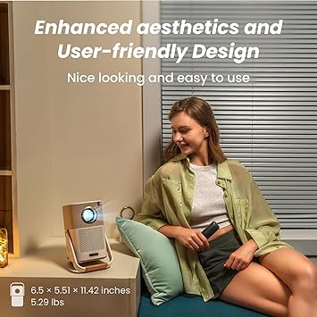 [Sound by J & Built-in Battery] Yaber T2 Outdoor Projector with WiFi 6 and Bluetooth, Native 1080P Smart Portable Projector for Inside Outside, Compatible with TV Dongle(Not Included)(Smile Face)