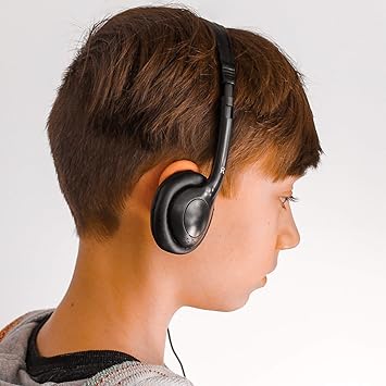 Soundnetic SNCCV Classroom Stereo Headphones with Leatherette Earpads and Volume Control, Black, Count of 100, Pack of 1
