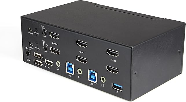 StarTech.com 2 Port Dual Monitor HDMI KVM Switch - 4K 60Hz Ultra HD HDR - Desktop 4K HDMI 2.0 KVM Switch with 2 Port USB 3.0 Hub (5Gbps) & 4x USB 2.0 HID, Audio - Hotkey Switching - TAA (SV231DHU34K6)