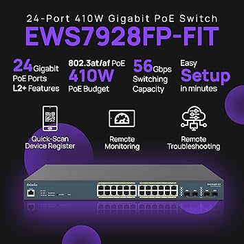 EnGenius Fit L2 Plus Managed 48-Port Gigabit PoE+ Switch | 740W Budget | 4 SFP Uplink Ports | 802.3at/af PoE+ Ready | 104 Gbps Switching Capacity [EWS7952FP-FIT]