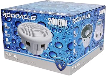 Rockville MS10LW 10" 2400w White Marine/Boat 10" LED Subwoofer+Mono Amp+Wire Kit