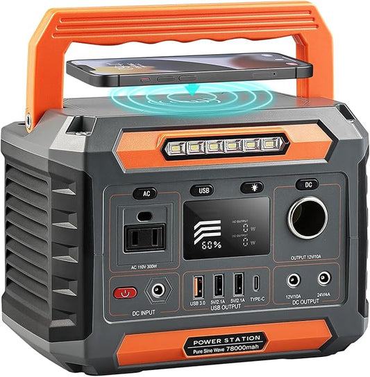CELLGEAR Portable Power Station 300W(600W Peak),288Wh Solar Generator(Solar Panel Not Included) for Home Outages with Pure Sine Wave AC Outlet,Wireless Charge for Outdoors Camping Travel