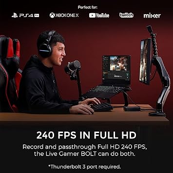 AVerMedia Live Gamer Bolt: Thunderbolt 3 External Capture Card, Stream and Record in 4K60 HDR10, Support Win 11 and MacOS 10.15, Not for Apple M1 CPU, Perfect for PS4 Pro, PS5, Xbox Series X/S (GC555)