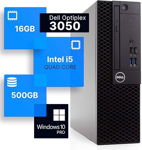 Dell Optiplex 3050 Desktop Computer | Intel i5-7500 (3.2) | 16GB DDR4 RAM | 500GB SSD Solid State | Built-in Wi-Fi AX200 | Windows 10 Professional | Home or Office PC (Renewed)