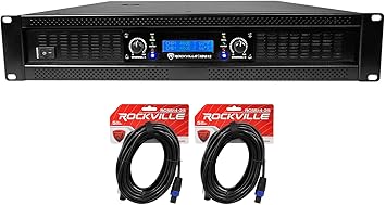 Rockville RPA12 5000 Watt Peak / 1400w RMS 2 Channel Power Amplifier Pro/DJ Amp Bundle with Rockvile RCSS1425 25' 14 AWG Speakon to Speakon Speaker Cable 100% Copper