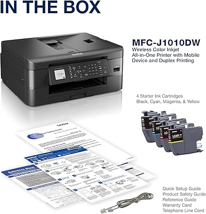 Brother MFC-J10 Series 3-in-1 Printer, Wireless Color Inkjet Printer, Printer, Copy, Scan, Fax - 9.5 ppm, 150 Sheets, 1.8" Color LCD, with Mobile Device and Duplex Printing, with MTC Printer Cable