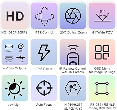 TONGVEO 20X HDMI PTZ Camera IP Live Streaming SDI USB 1080P 60fps Optical Zoom PoE Supports for Church Services Worship Education Video Conference with OBS vMix Wirecast Zoom Skype and More