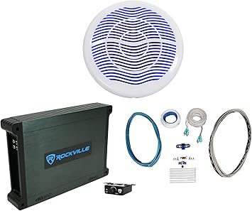 Rockville MS10LW 10" 2400w White Marine/Boat 10" LED Subwoofer+Mono Amp+Wire Kit