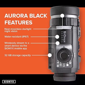 SIONYX Aurora Black Color Digital Night Vision Camera & Kits – Rugged and Impact-Resistant Aurora Black, WiFi, Mount, 32GB MicroSD Card, Waterproof Protective Case, & More