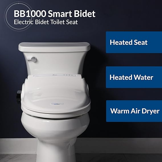 Bio Bidet BB1000 Electric Bidet Toilet Seat, Warm Water with Air Dryer, Heated Seat with Slow Close Lid, Remote Control, Elongated White