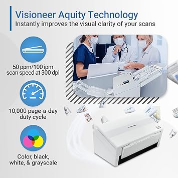 Visioneer Patriot PD45 Scanner, USB Duplex Office Document Scanner for PC and Mac, 50 PPM, Automatic Document Feeder (ADF), White