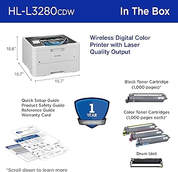 Brother HL-L3280CDW Wireless Compact Digital Color Printer with Laser Quality Output, Duplex, Mobile Printing & Ethernet | Includes 4 Month Refresh Subscription Trial¹, Amazon Dash Replenishment Ready