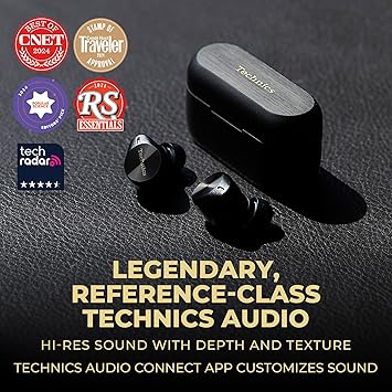 Technics Premium Hi-Fi True Wireless Bluetooth Earbuds with Advanced Noise Cancelling, 3 Device Multipoint Connectivity, Wireless Charging, Hi-Res Audio + Enhanced Calling - EAH-AZ80-K (Black)