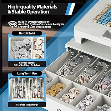 Electronic Cash Register,48 Key POS System Cash Register with Cash Box,LED Display and Thermal Printer,Commercial Restaurant Cash Register for Small Businesses,Retailer,Supermarket,Grocery
