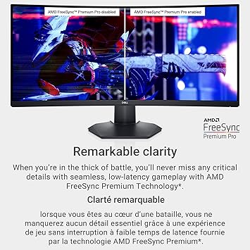 Dell Curved Gaming, 34 Inch Curved Monitor with 144Hz Refresh Rate, WQHD (3440 x 1440) Display, Black - S3422DWG