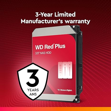 Western Digital 4TB WD Red Plus NAS Internal Hard Drive HDD - 5400 RPM, SATA 6 Gb/s, CMR, 256 MB Cache, 3.5