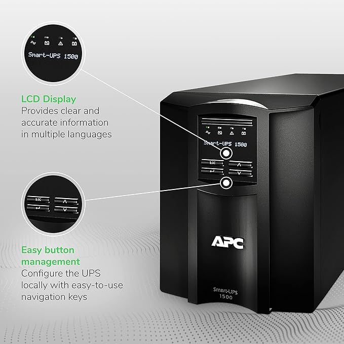 ASUS APC 1500VA Smart-UPS with SmartConnect, Pure Sinewave UPS Battery Backup, Line Interactive, 120V Uninterruptible Power Supply (SMT1500C)