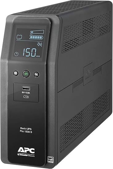 APC by Schneider Electric UPS, 1500VA Sine Wave UPS Battery Backup & Surge Protector, BR1500MS2 Backup Battery with AVR, (2) USB Charger Ports, Back-UPS Pro Uninterruptible Power Supply