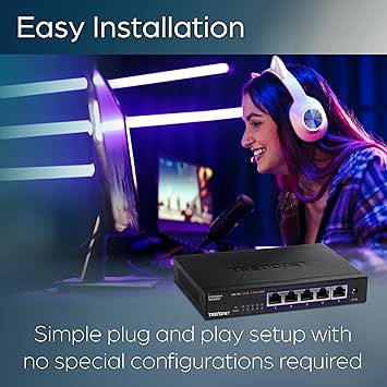 TRENDnet 5-Port Unmanaged 2.5G Switch, 5 x 2.5GBASE-T Ports, 25Gbps Switching Capacity, Backwards Compatible with 10-100-1000Mbps Devices, Fanless, Wall Mountable, Black, TEG-S350