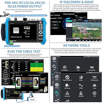Rsrteng IPC-9800ADHS Plus CCTV Camera Tester 7-inch IPS Touch Screen Monitor CCTV Tester with HDTVI/HDCVI / AHD/SDI / IP Camera Support POE WiFi 4K H.265 HDMI 8GB TF Card