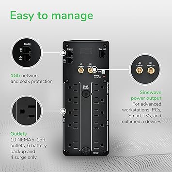APC by Schneider Electric UPS, 1500VA Sine Wave UPS Battery Backup & Surge Protector, BR1500MS2 Backup Battery with AVR, (2) USB Charger Ports, Back-UPS Pro Uninterruptible Power Supply