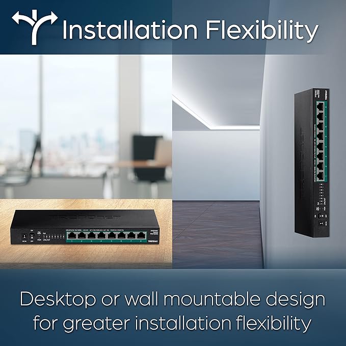 TRENDnet 8-Port Unmanaged 2.5G PoE+ Switch, Fanless, Compact Desktop Design, Metal Housing, 2.5GBASE-T Ports, IEEE 802.3bz, 100W PoE Budget, Black, TPE-TG380
