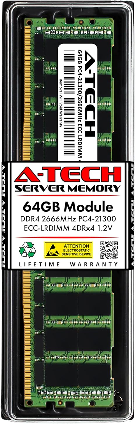 A-Tech 64GB RAM Replacement for Hynix HMAA8GL7AMR4N-VK | DDR4 2666MHz PC4-21300 (PC4-2666V) 4DRx4 (4Rx4) 1.2V ECC LRDIMM Load Reduced DIMM 288-Pin Memory Module
