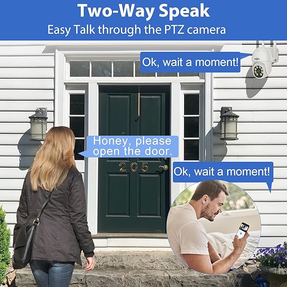 【Dual Wi-Fi,2-Way Audio】 Hiseeu WiFi PTZ Security Camera System,5MP,Expandable 10CH NVR,1TB Hard Drive,12V DC Power Cords,IP66 Waterproof, Motion Alert, Plug&Play,24/7 Motion Record, Auto Track