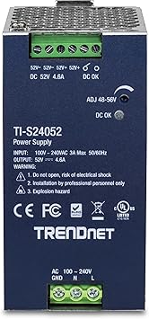 TRENDnet 240W 52V DC, 4.61A AC to DC DIN-Rail Industrial Power Supply, Built-in Power Factor Controller Function, Extreme Operating Temperature Range -25° – 70° C (-13° – 158° F), Silver, TI-S24052