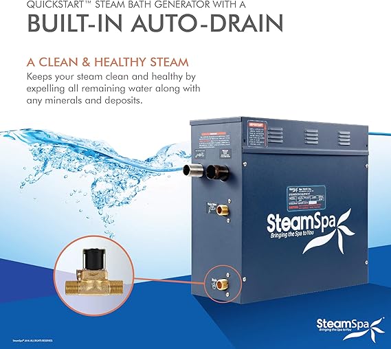 SteamSpa 9kW Steam Sauna Generator Executive Bundle 240V Steam Generator with Touch Pad, Steamheads, Pressure Relief Valve, Built-in Auto Drain, LED Light, Filter and Quick Install Kit EXR900GD-A