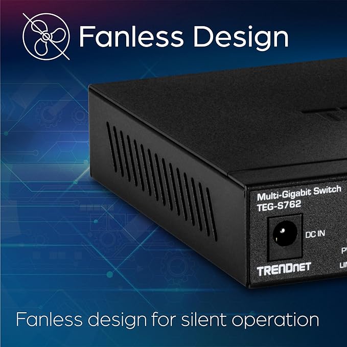TRENDnet 6-Port 10G Switch, 4 x 2.5G RJ-45 Base-T Ports, 2 x 10G RJ-45 Ports, 60Gbps Switching Capacity, Wall Mountable, 10 Gigabit Network Connections, Lifetime Protection, Black, TEG-S762