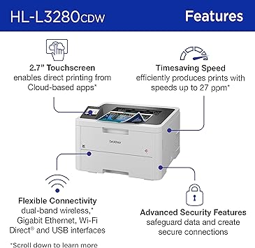 Brother HL-L3280CDW Wireless Compact Digital Color Printer with Laser Quality Output, Duplex, Mobile Printing & Ethernet | Includes 4 Month Refresh Subscription Trial¹, Amazon Dash Replenishment Ready