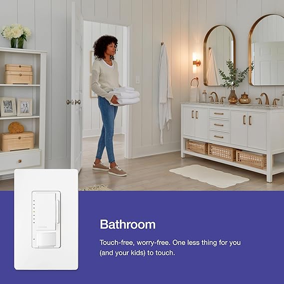 Lutron Maestro Motion Sensor Dimmer Switch for Bathroom, Garage, Laundry Room, and Closet, Occupancy and Vacancy Sensor, Single-Pole/Multi-Location, No Neutral Required, MSCL-OP153M-WH, White