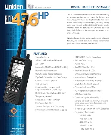Uniden BCD436HP Handheld Digital Scanner with HPDB and Phase 2